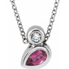 Sterling Silver 5x3 mm Pear Pink Tourmaline and .03 Carat Diamond 16 inch Necklace