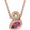 14 Karat Rose Gold 5x3 mm Pear  Pink Tourmaline and .03 Carat Diamond 16 inch Necklace