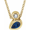 14 Karat Yellow Gold 5x3 mm Pear Blue Sapphire and .03 Carat Diamond 16 inch Necklace