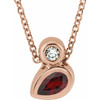 14 Karat Rose Gold 5x3 mm Pear  Mozambique Garnet and .03 Carat Diamond 16 inch Necklace