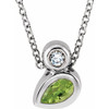 Platinum 5x3 mm Pear Peridot and .03 Carat Diamond 16 inch Necklace