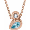 14 Karat Rose Gold 5x3 mm Pear  Blue Zircon and .03 Carat Diamond 16 inch Necklace