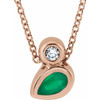 14 Karat Rose Gold 5x3 mm Pear Natural Emerald and .03 Carat Natural Diamond 16 inch Necklace