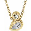14 Karat Yellow Gold 5x3 mm Pear White Sapphire and .03 Carat Diamond 16 inch Necklace