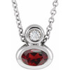 Platinum 5x3 mm Oval Mozambique Garnet and .03 Carat Diamond 16 inch Necklace