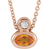 14 Karat Rose Gold 5x3 mm Oval  Citrine and .03 Carat Diamond 16 inch Necklace