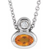 14 Karat White Gold 5x3 mm Oval  Citrine and .03 Carat Diamond 16 inch Necklace