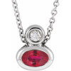 14 Karat White Gold 5x3 mm Oval  Ruby and .03 Carat Diamond 16 inch Necklace
