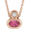14 Karat Rose Gold 5x3 mm Oval  Pink Tourmaline and .03 Carat Diamond 16 inch Necklace