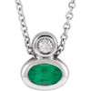 Platinum 5x3 mm Oval Emerald and .03 Carat Diamond 16 inch Necklace