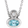 Platinum 5x3 mm Oval Blue Zircon and .03 Carat Diamond 16 inch Necklace