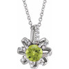 14 Karat White Gold Peridot and .07 Carat Diamond Halo Style 16 inch Necklace