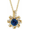 14 Karat Yellow Gold Natural Blue Sapphire and .07 Carat Natural Diamond Halo Style 16 inch Necklace