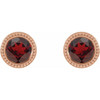 14 Karat Rose Gold 6 mm Mozambique Garnet Beaded Bezel Set Earrings