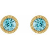 14 Karat Yellow Gold 6 mm Natural Blue Zircon Beaded Bezel Set Earrings