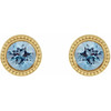 14 Karat Yellow Gold 6 mm Natural Aquamarine Beaded Bezel Set Earrings