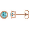 14 Karat Rose Gold 6 mm Natural Blue Zircon Beaded Bezel Set Earrings