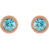 14 Karat Rose Gold 6 mm Natural Blue Zircon Beaded Bezel Set Earrings