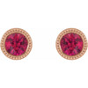 14 Karat Rose Gold 6 mm Lab Grown Ruby Beaded Bezel Set Earrings