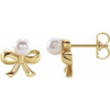 14 Karat Yellow Gold Cultured Akoya Pearl Bow Earrings