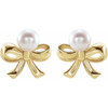 14 Karat Yellow Gold Cultured Akoya Pearl Bow Earrings