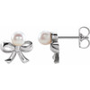 Platinum Cultured Akoya Pearl Bow Earrings