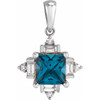 Platinum London Blue Topaz and 0.20 carat Diamond Geometric Pendant