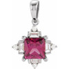 Platinum Rhodolite Garnet and 0.20 carat Diamond Geometric Pendant