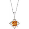 14 Karat White Gold Citrine and 0.20 Carat Diamond Geometric 16 inch Necklace
