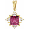 14 Karat Yellow Gold Rhodolite Garnet and 0.20 carat Diamond Geometric Pendant