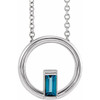 14K White Natural London Blue Topaz Circle 16 inch Necklace
