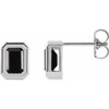 Platinum Natural Onyx Solitaire Earrings