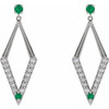 Sterling Silver Natural Emerald and 0.40 Carat Natural Diamond Geometric Earrings