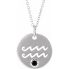 14K White Natural Black Spinel Aquarius Zodiac 16 inch Necklace