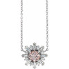14 Karat White Gold Pink Morganite and 0.37 Carat Diamond Starburst 18 inch Necklace
