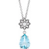 Platinum Aquamarine Gem and .08 Carat Diamond 16 inch Necklace