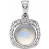 Platinum Rainbow Moonstone and 0.12 carat Diamond Halo Style Pendant