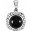 Platinum Black Onyx and 0.12 carat Diamond Halo Style Pendant