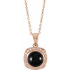 14K Rose Natural Black Onyx and 0.12 Carat Natural Diamond Halo Style 16 inch Necklace