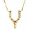 14 Karat Yellow Gold .08 Carat Natural Diamond Petite Wishbone 18 inch Necklace