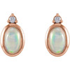 14 Karat Rose Gold Natural White Ethiopian Opal and .06 Carat Natural Diamond Bezel Set Earrings