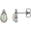 Sterling Silver Natural White Ethiopian Opal and .06 Carat Natural Diamond Bezel Set Earrings