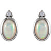 Platinum Natural White Ethiopian Opal and .06 Carat Natural Diamond Bezel Set Earrings