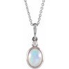 Platinum 6x4 mm White Ethiopian Opal and .015 Carat Diamond 16 inch Necklace