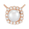 14 Karat Rose Gold Cultured White Akoya Pearl .06 Carat Diamond Halo Style Necklace Center