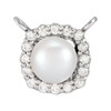 Platinum Cultured White Akoya Pearl .06 Carat Diamond Halo Style Necklace Center