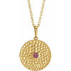 14 Karat Yellow Gold Pink Tourmaline Beaded Disc 16 inch Necklace
