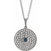 14 Karat White Gold Lab Grown Blue Sapphire Beaded Disc 16 inch Necklace