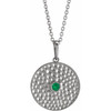 14 Karat White Gold Lab Grown Emerald Beaded Disc 16 inch Necklace