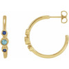 14 Karat Yellow Gold Natural Blue Zircon and Natural Blue Sapphire Bezel Set Hoop Earrings